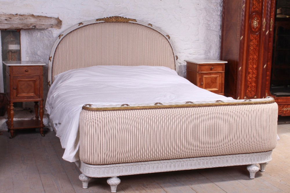 Carved, gilded French 5Ft king size upholstered bed 