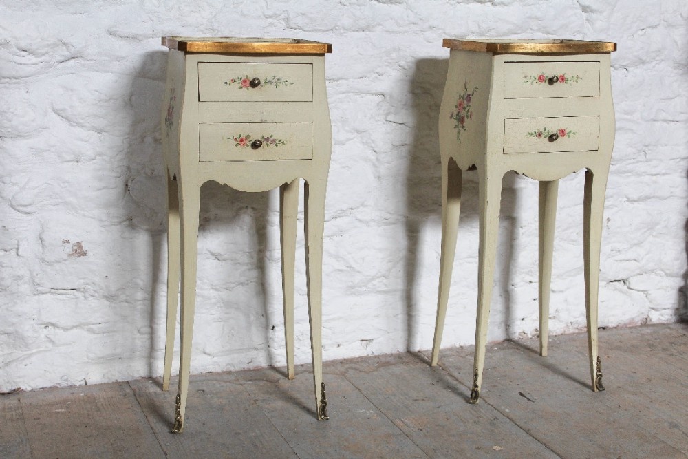 Very pretty little pair of French painted bedside tables