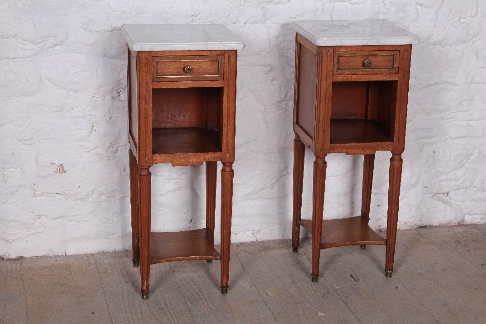 Simple little French oak bedsides with brass detail