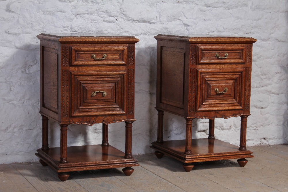 Pair of French low height oak bedside cabinets