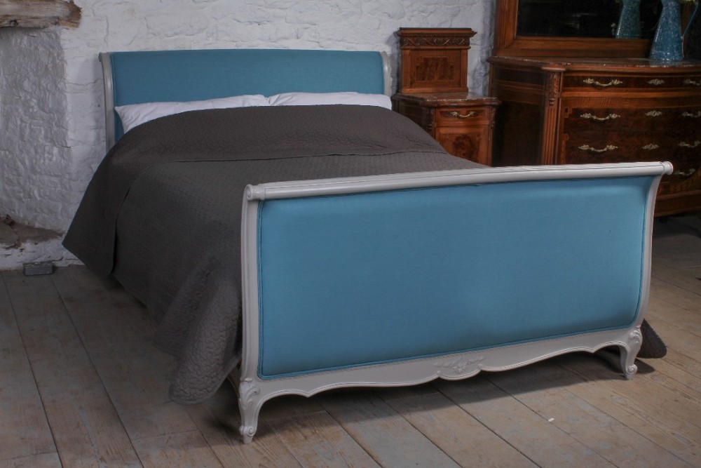 Newly painted and upholstered king size 5Ft French Lit bateau style bed