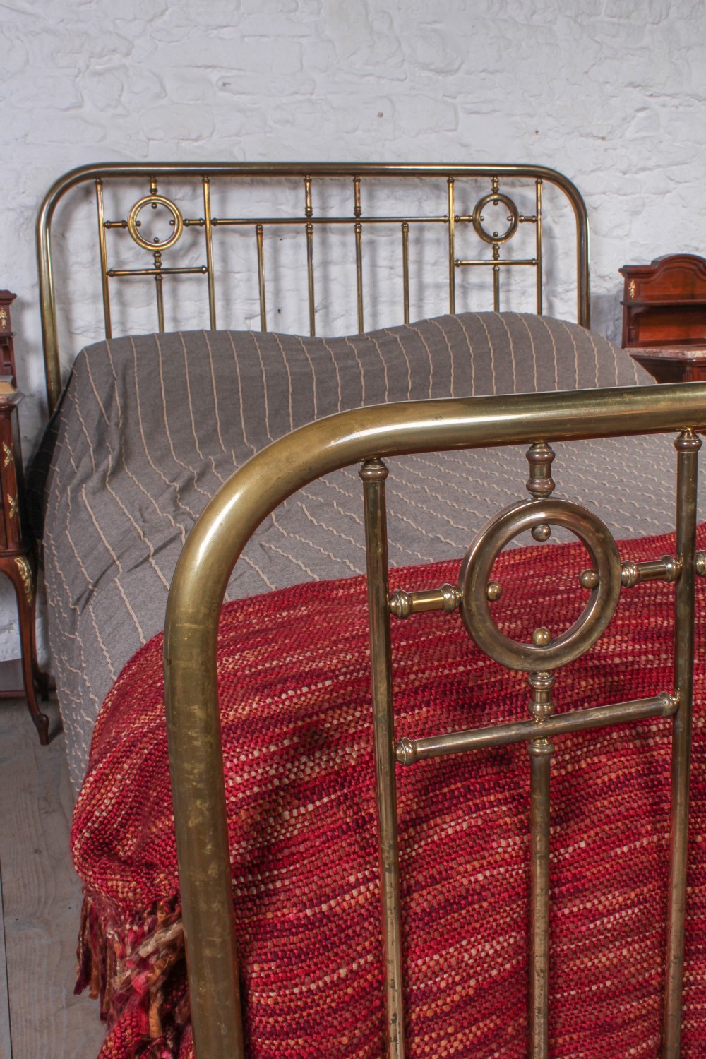 Lovely naturally aged individual and simple brass French king size bed with brass ring detail View VII