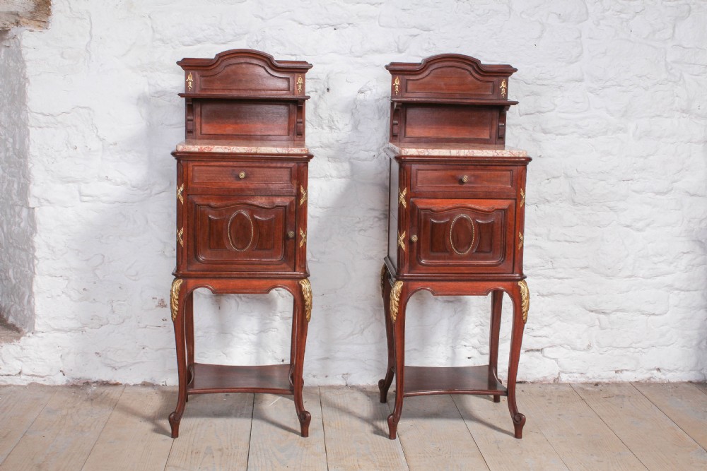 Beautiful rare pair of mahogany Louis XVI style bedside tables View II