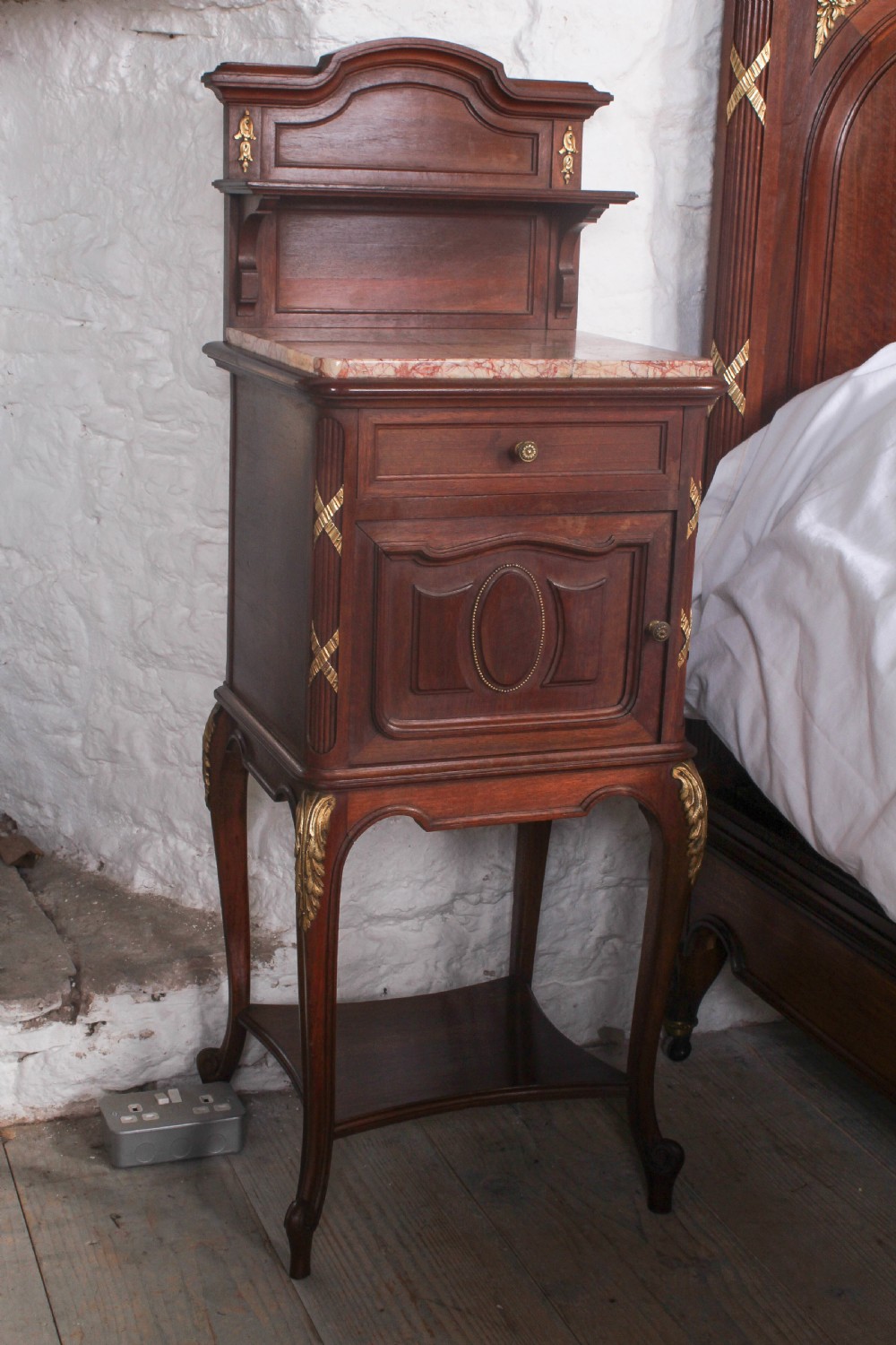 Beautiful rare pair of mahogany Louis XVI style bedside tables View III