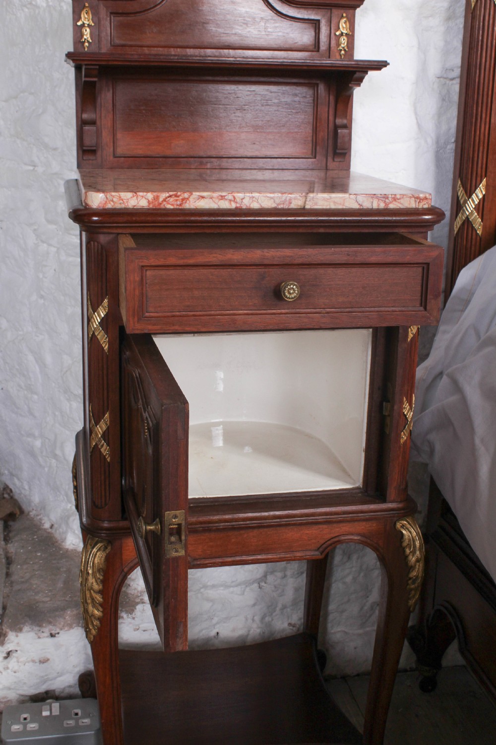 Beautiful rare pair of mahogany Louis XVI style bedside tables View IV