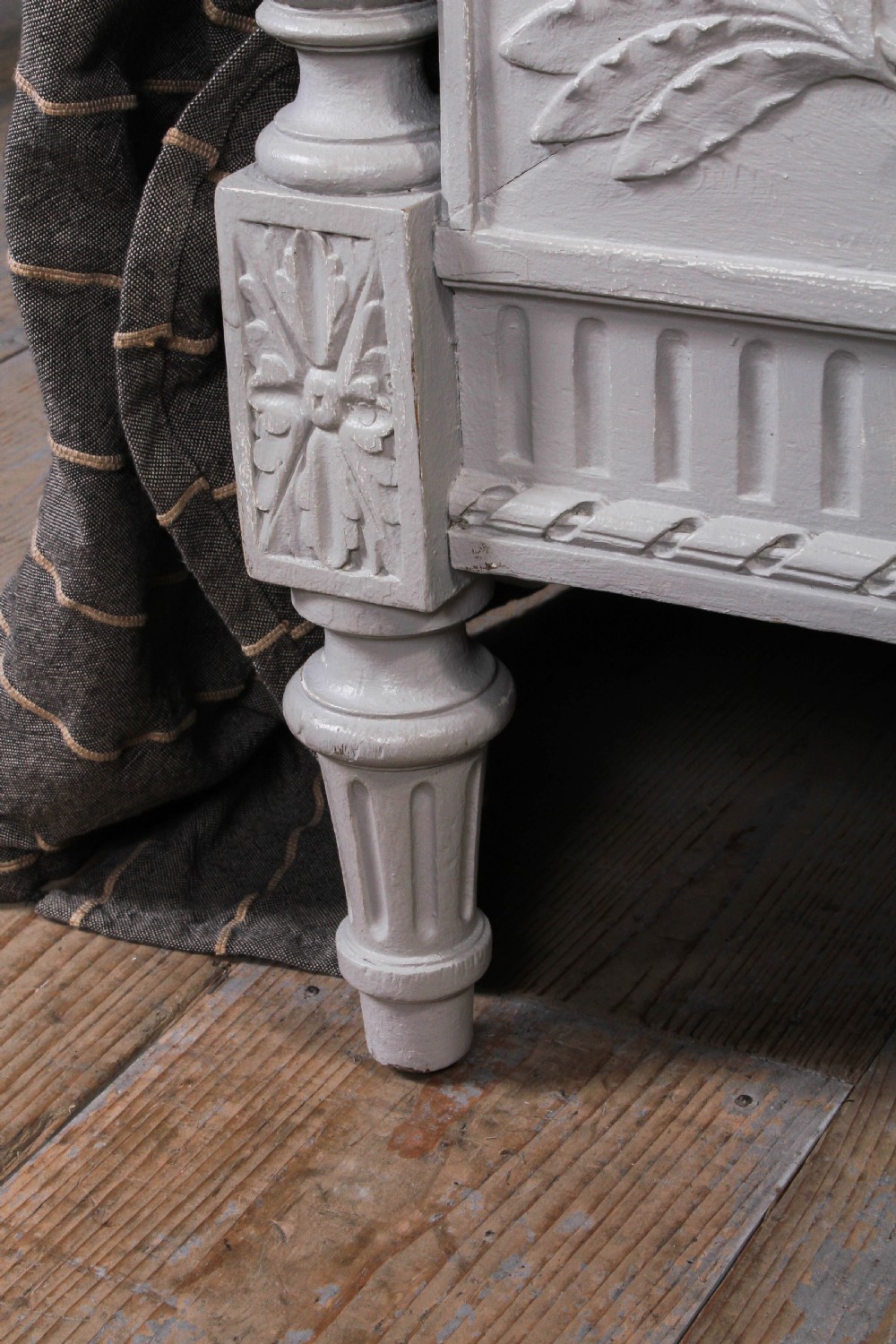 Pretty French carved painted caned Louis XVI style Bergere king size bed View VIII