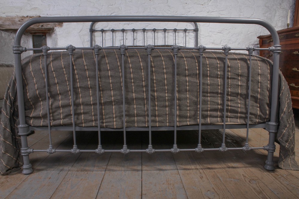 Very Attractive Simple French All Iron Bedstead with Fleurs de Lys detail decorative castings View II