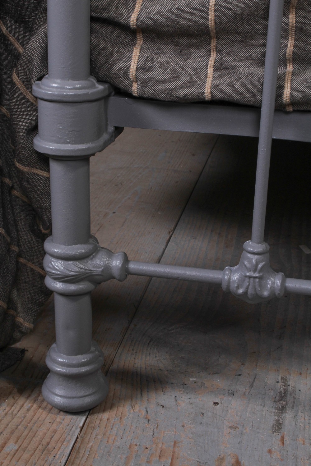 Very Attractive Simple French All Iron Bedstead with Fleurs de Lys detail decorative castings View III