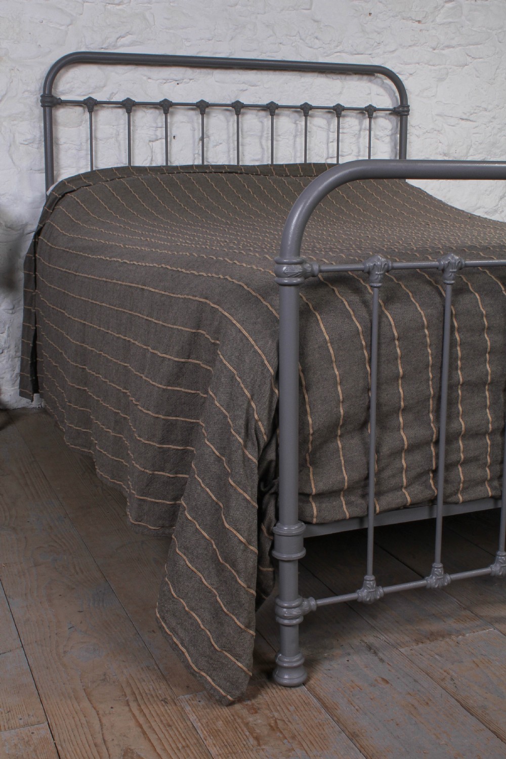 Very Attractive Simple French All Iron Bedstead with Fleurs de Lys detail decorative castings View V