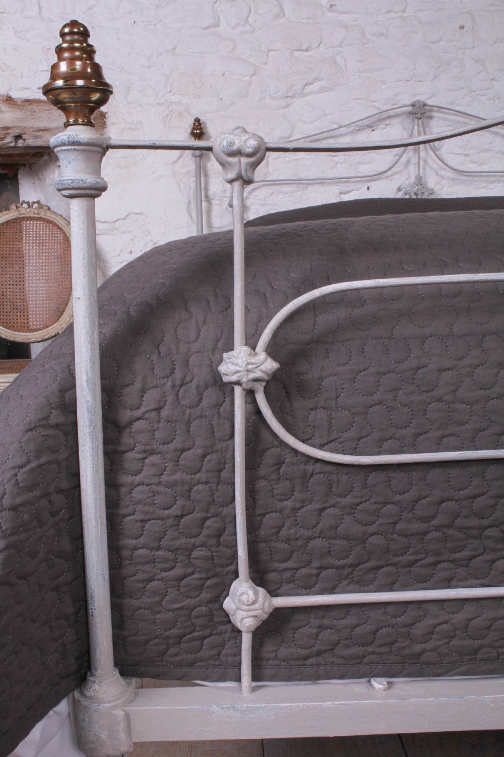 Early Victorian fine line 5Ft king size brass and iron bed View VII