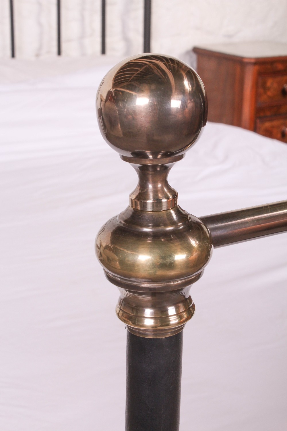 Lovely classic Victorian black and aged brass double bed View II