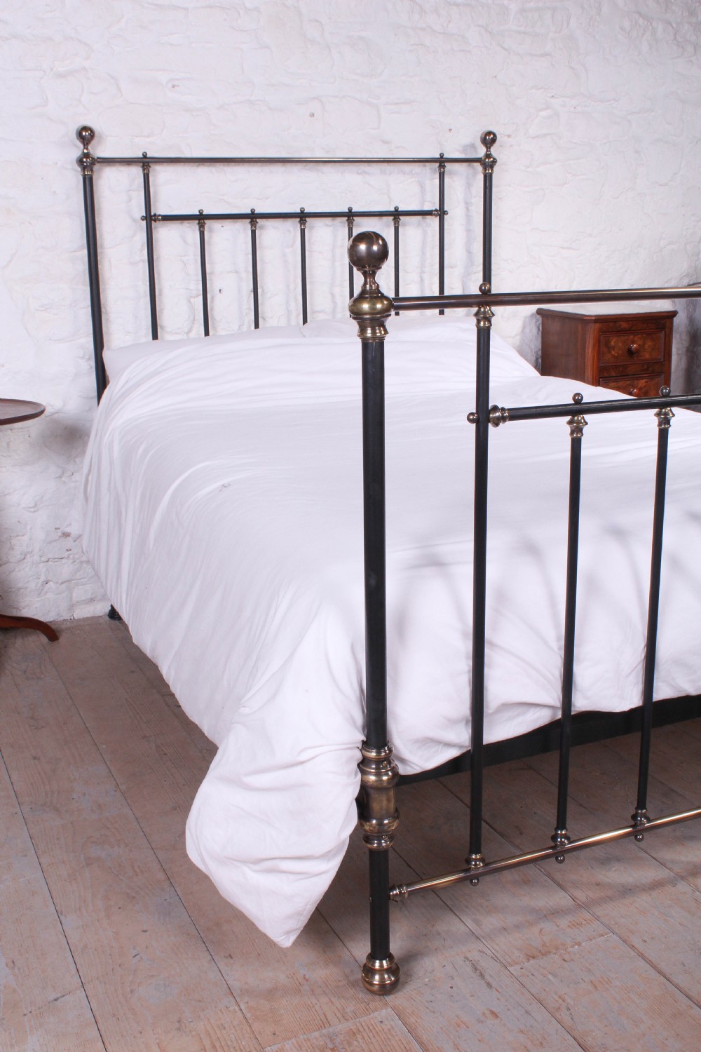 Lovely classic Victorian black and aged brass double bed View VIII