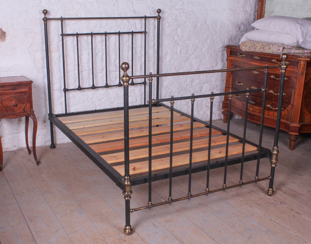 Lovely classic Victorian black and aged brass double bed View IX