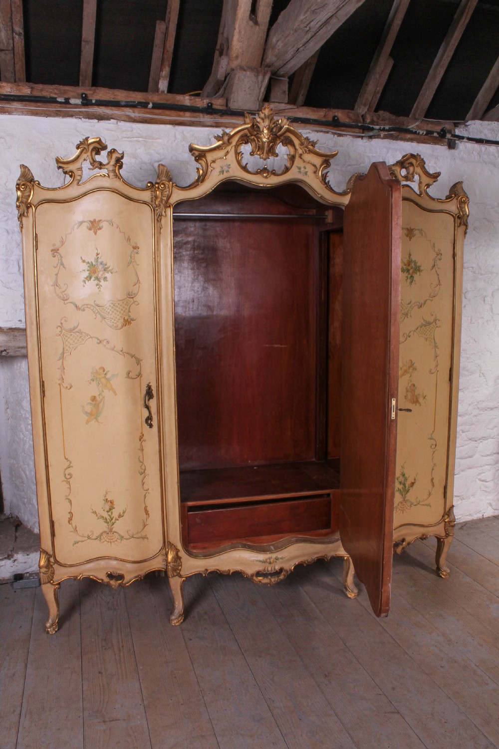 Flamboyant Italian three door painted and gilded wardrobe  View VI