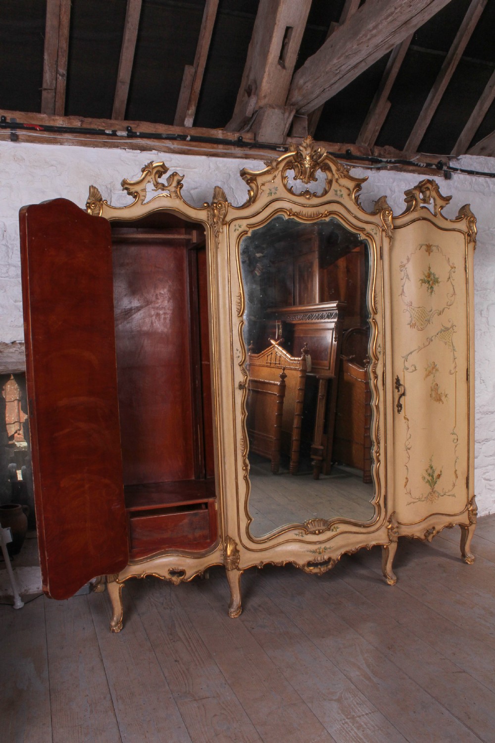 Flamboyant Italian three door painted and gilded wardrobe  View VII