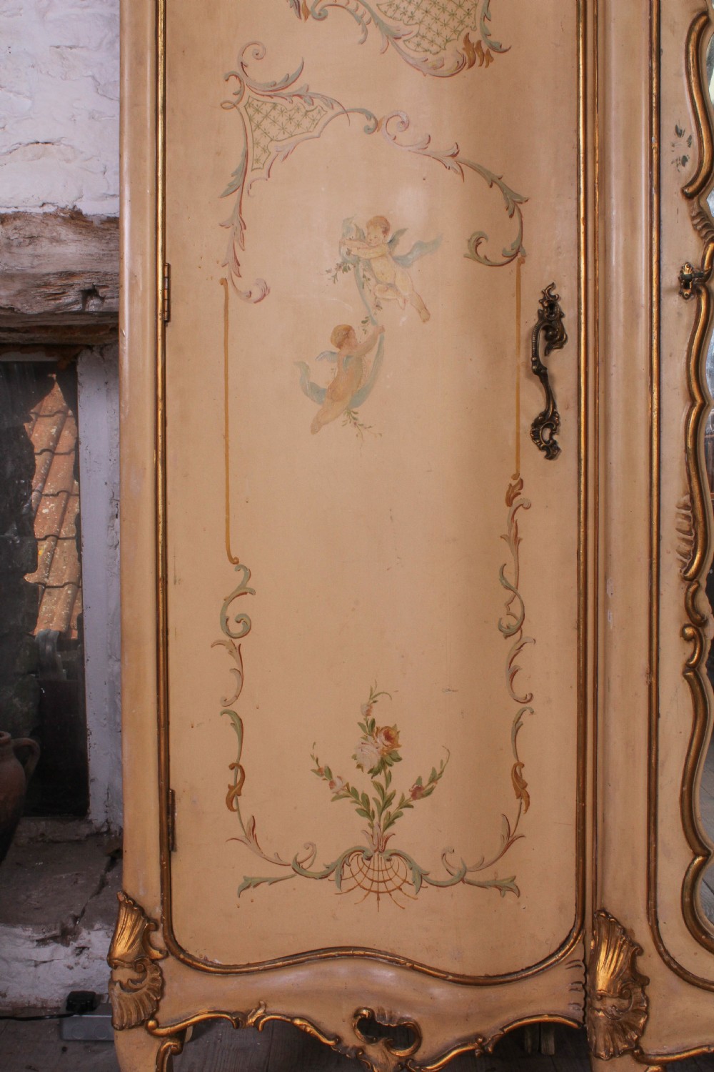 Flamboyant Italian three door painted and gilded wardrobe  View VIII