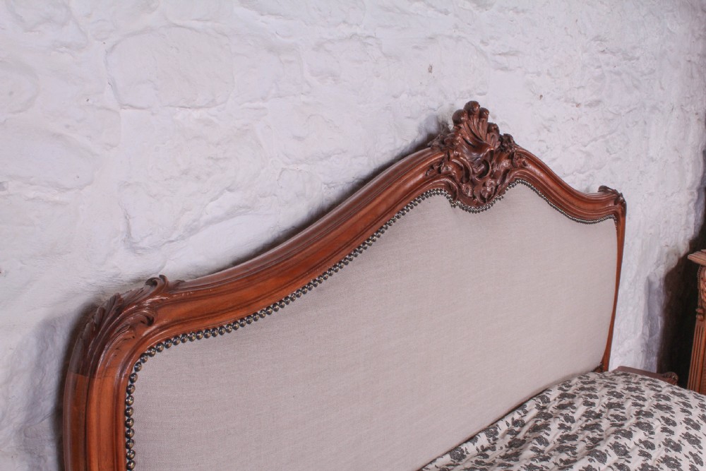 Beautiful quality French walnut framed Louis XV style 5Ft king size bed with pair of matching bedsides View IV