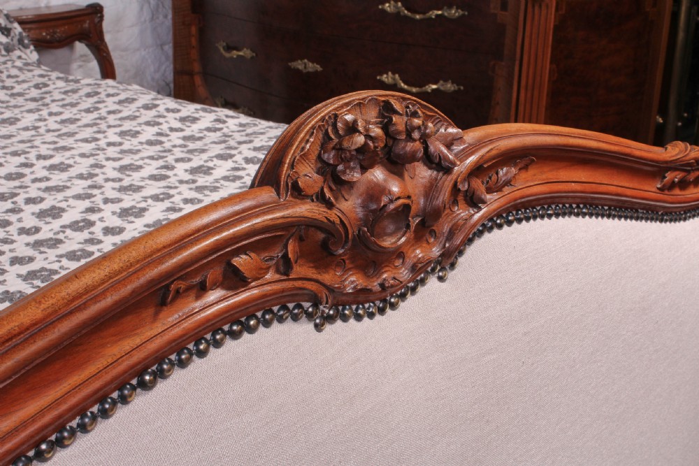 Beautiful quality French walnut framed Louis XV style 5Ft king size bed with pair of matching bedsides View VI