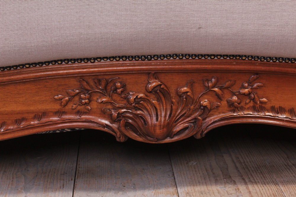 Beautiful quality French walnut framed Louis XV style 5Ft king size bed with pair of matching bedsides View VIII