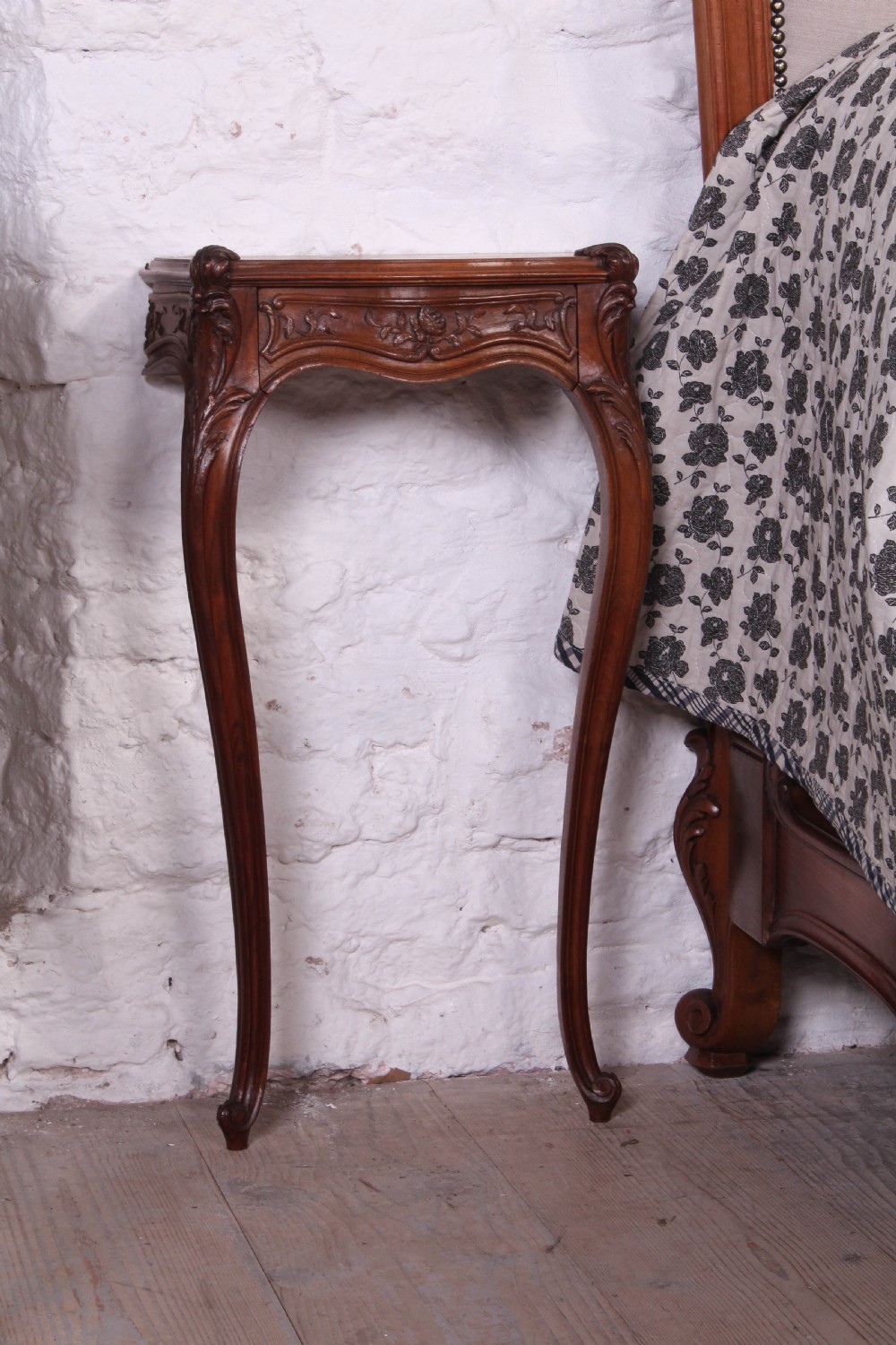 Beautiful quality French walnut framed Louis XV style 5Ft king size bed with pair of matching bedsides View X