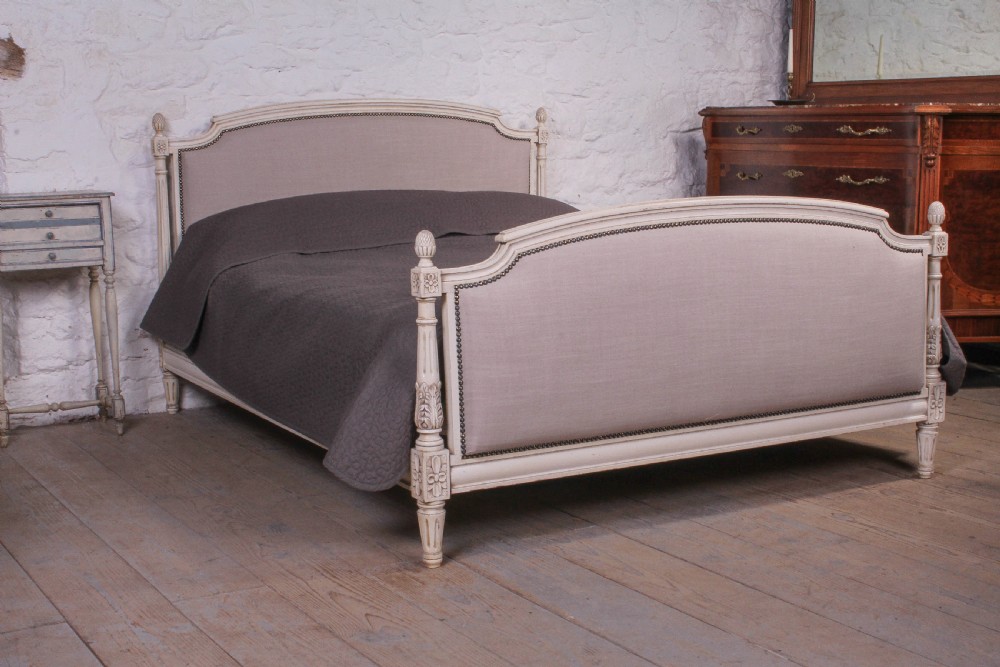 Newly upholstered French 5Ft king size bed with fluted columns
