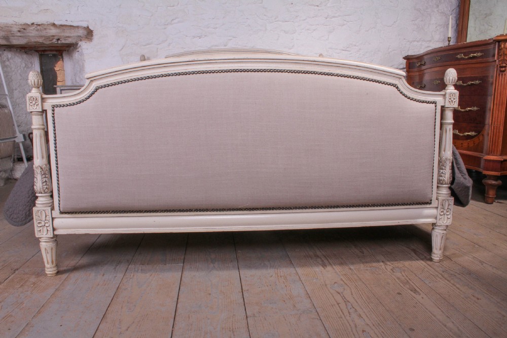Newly upholstered French 5Ft king size bed with fluted columns View II