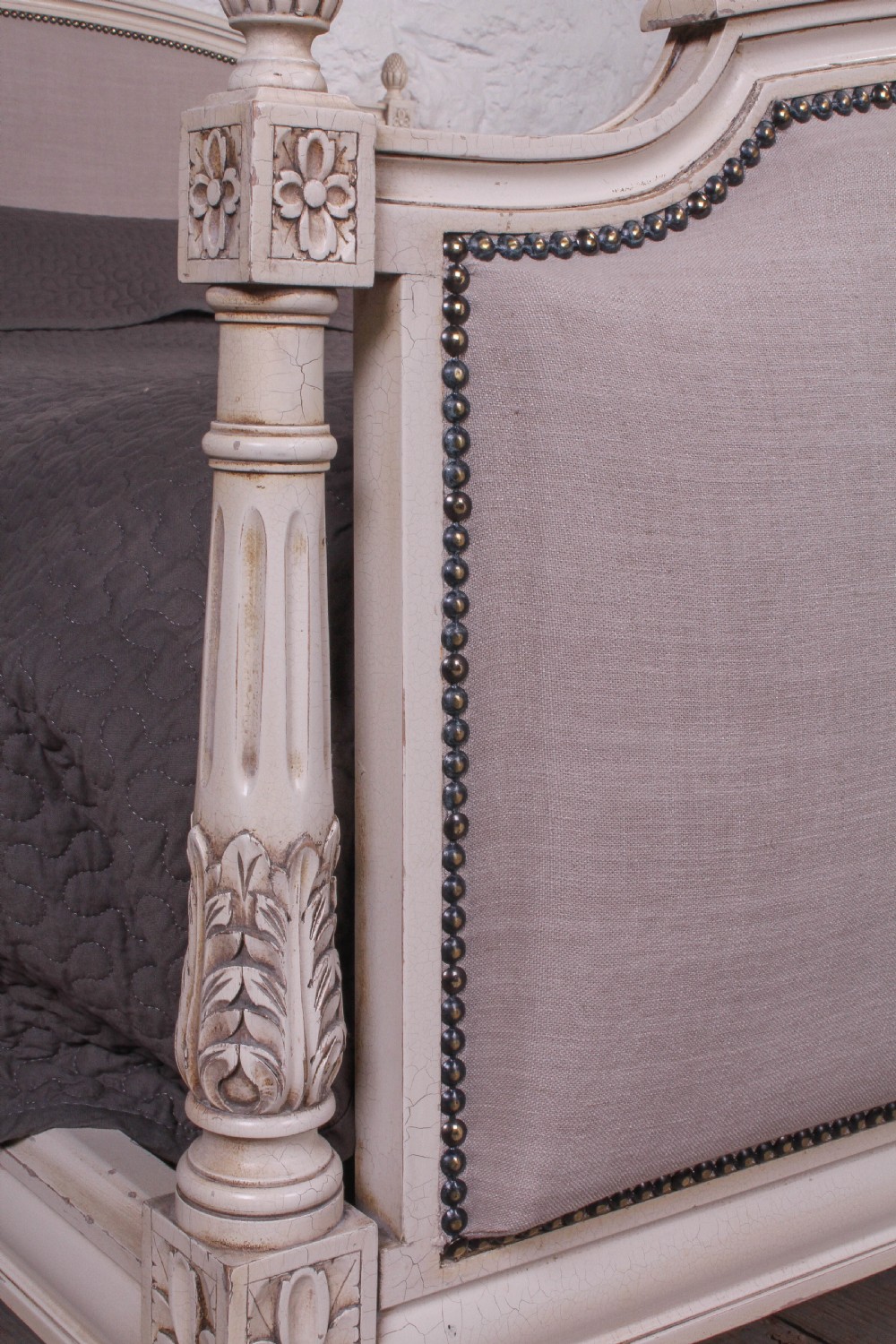 Newly upholstered French 5Ft king size bed with fluted columns View IV