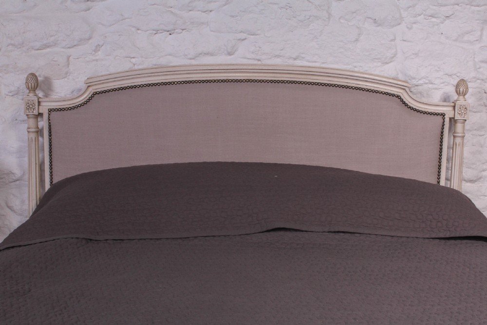 Newly upholstered French 5Ft king size bed with fluted columns View V