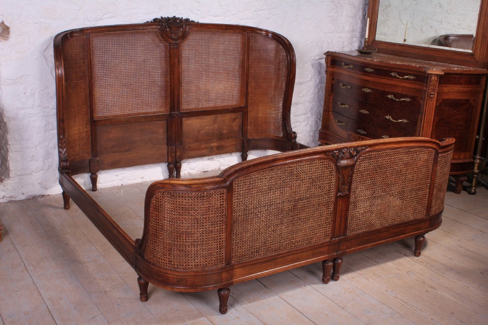 Fabulous super king size plus walnut  French corbeille caned bed