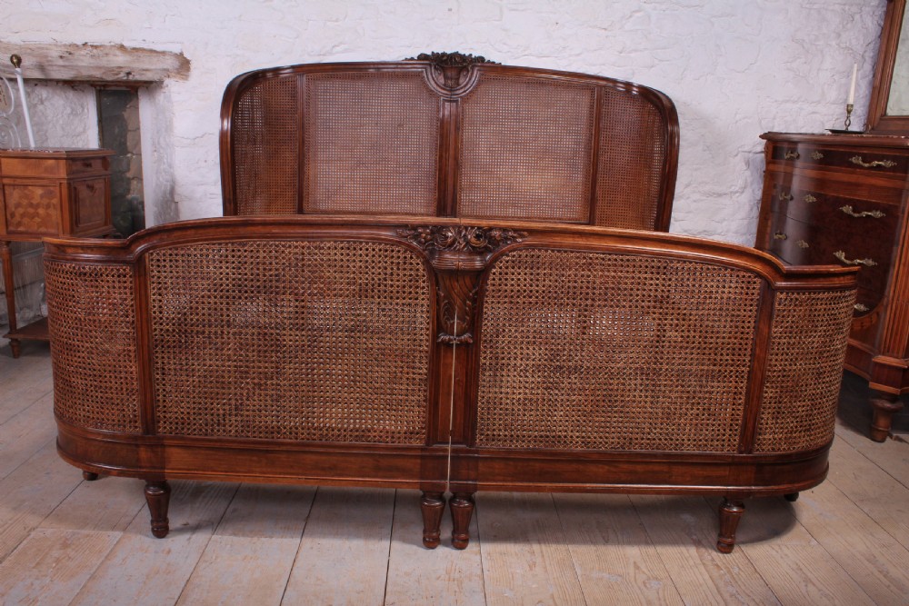 Fabulous super king size plus walnut  French corbeille caned bed View II