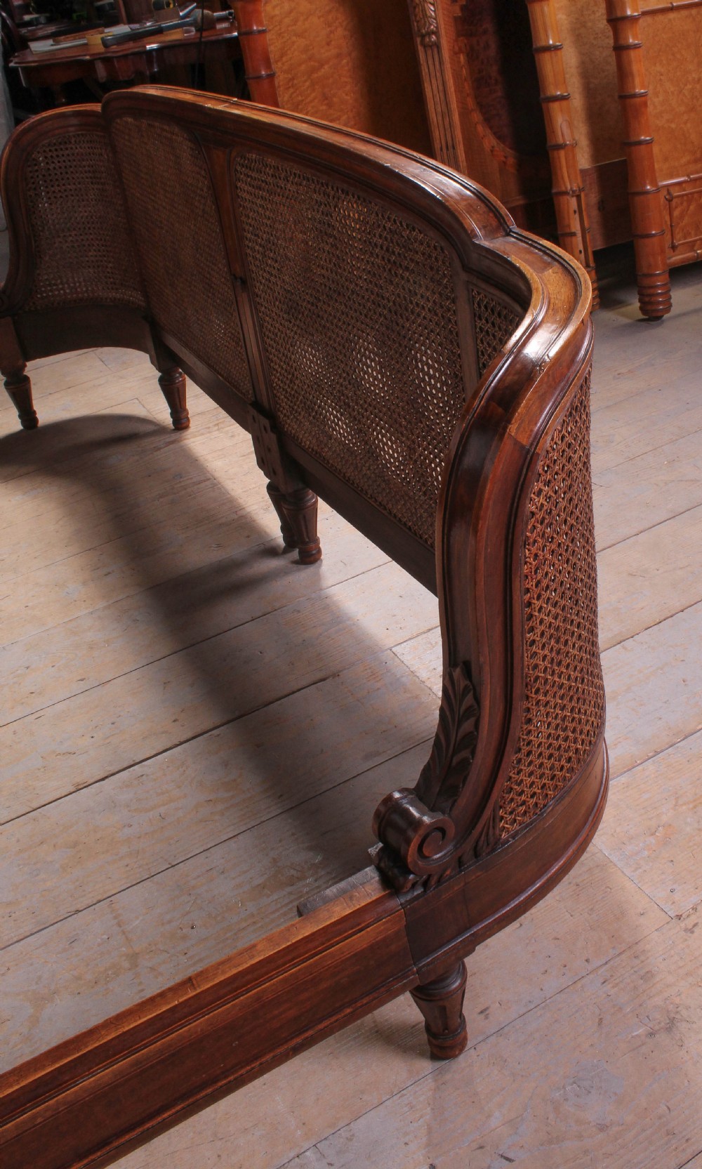 Fabulous super king size plus walnut  French corbeille caned bed View VII
