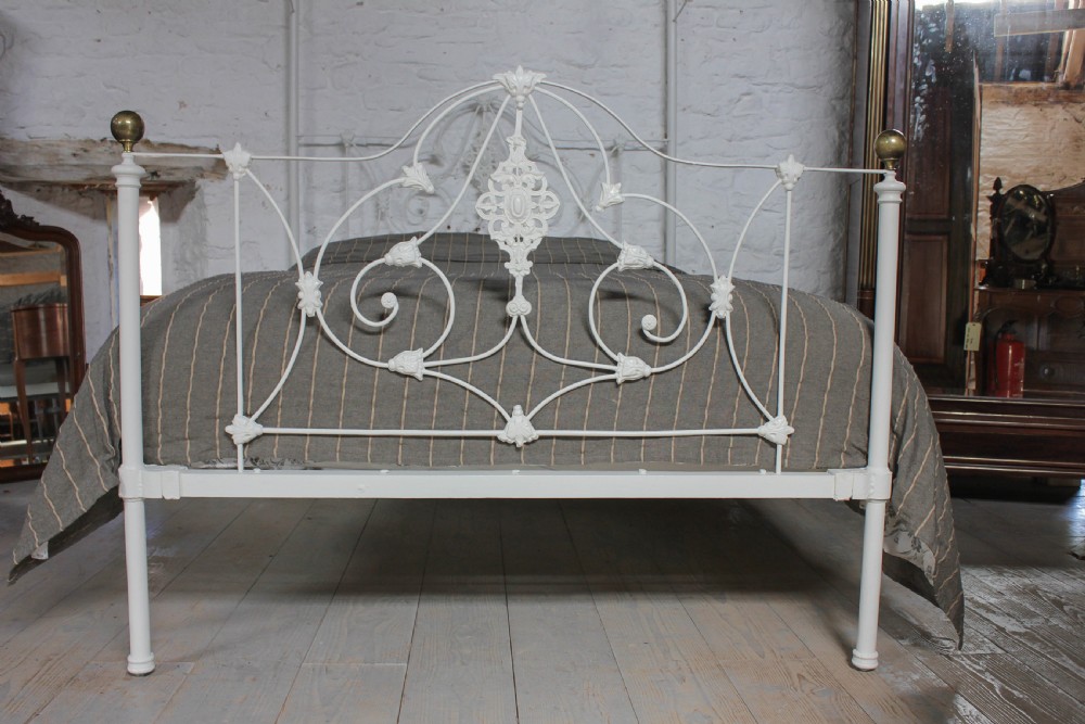 Pretty Victorian king size white and brass half tester View II