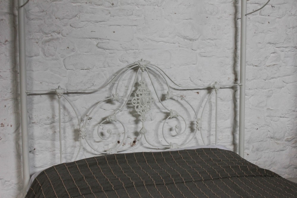 Pretty Victorian king size white and brass half tester View III