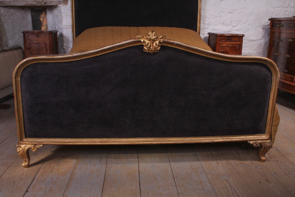 Shabby chic gilded and upholstered Louis XV style boudoir king size plus bed View II