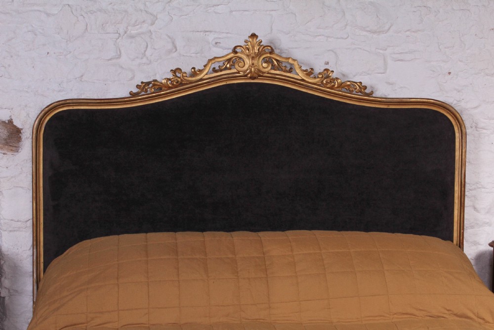 Shabby chic gilded and upholstered Louis XV style boudoir king size plus bed View III