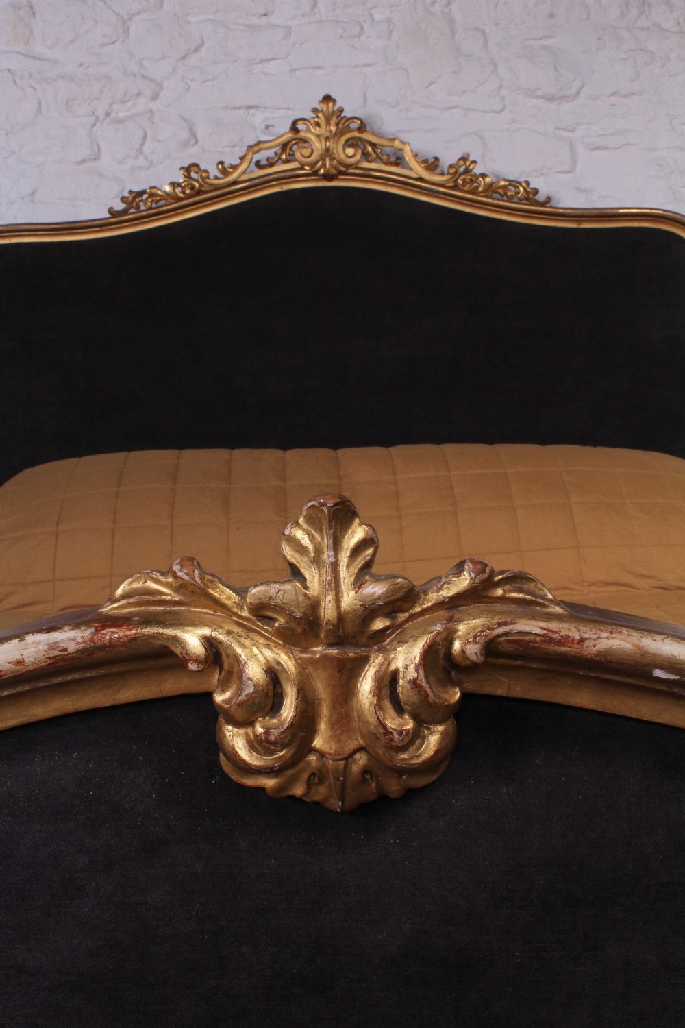 Shabby chic gilded and upholstered Louis XV style boudoir king size plus bed View VI