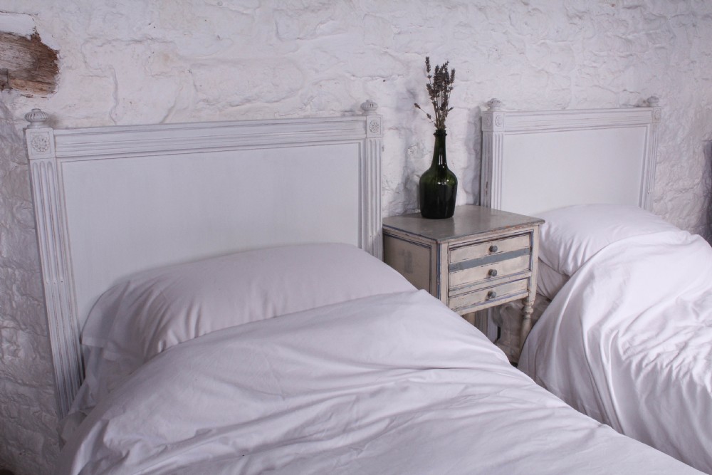 Pair of single French empire style painted beds View V