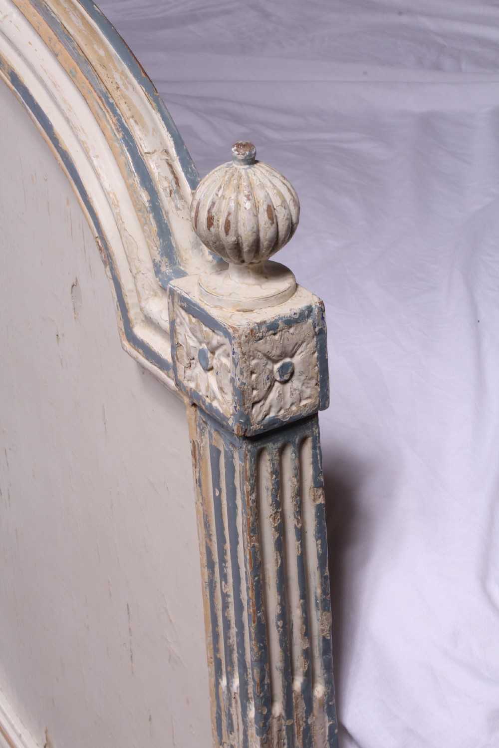 Shabby chic painted Directoire style French king size bed with bedside View V