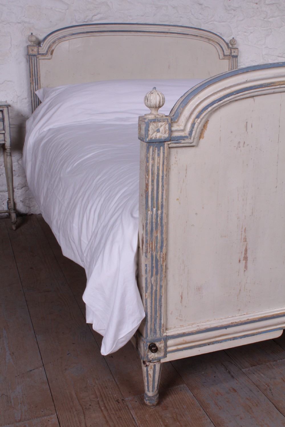 Shabby chic painted Directoire style French king size bed with bedside View VI