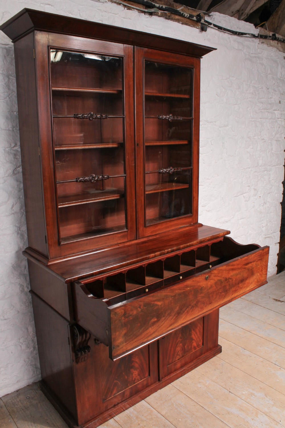 Flame mahogany Secretaire bookcase View II
