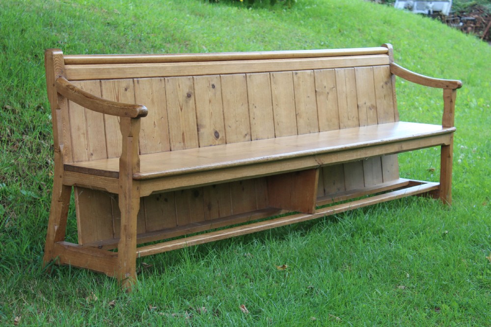 Pair of Victorian pine hall benches View II