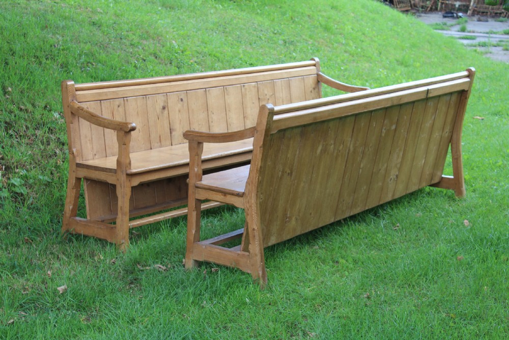 Pair of Victorian pine hall benches View III