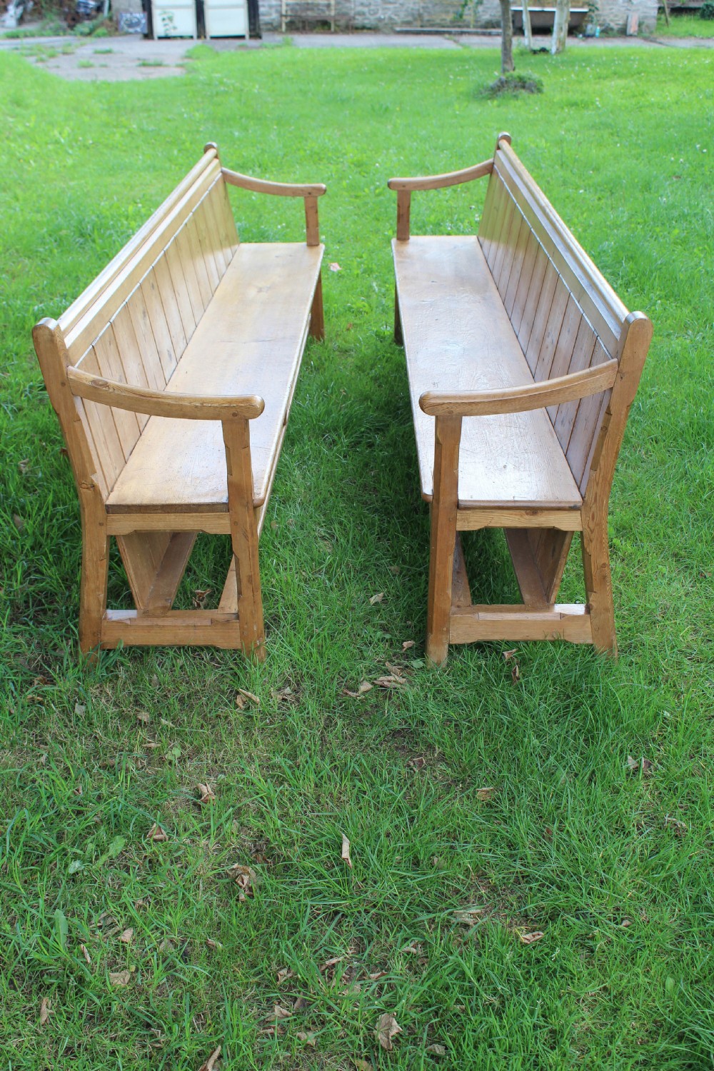 Pair of Victorian pine hall benches View V