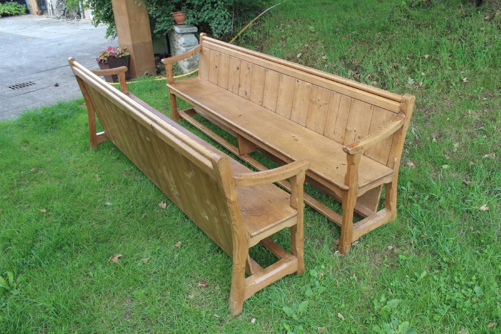Pair of Victorian pine hall benches View VI