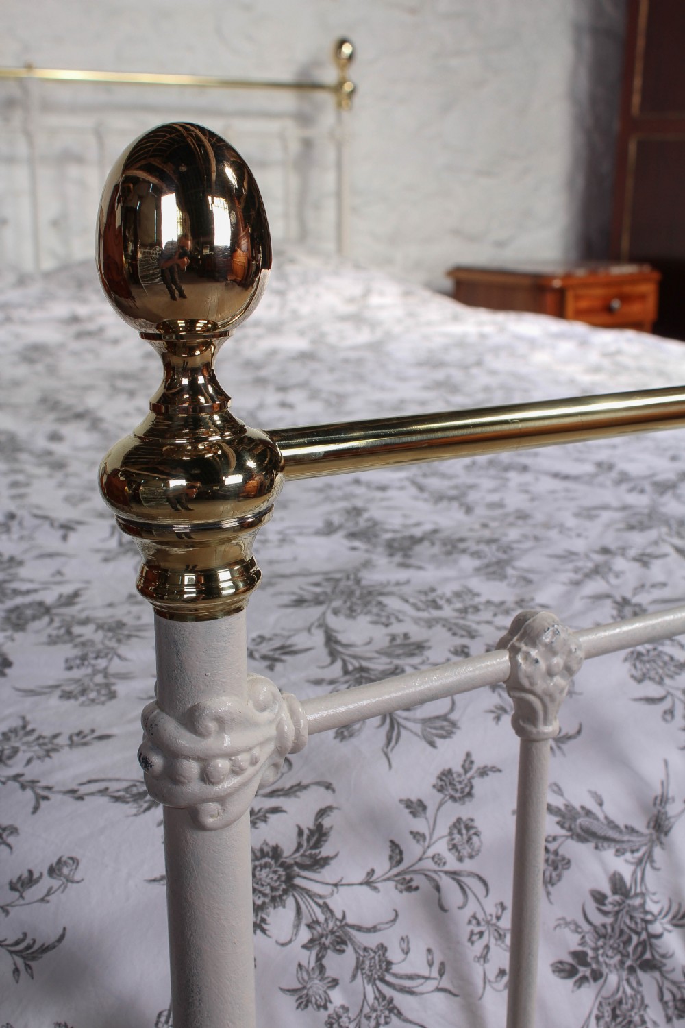 Classic Victorian aged white and brass kings size bed View II