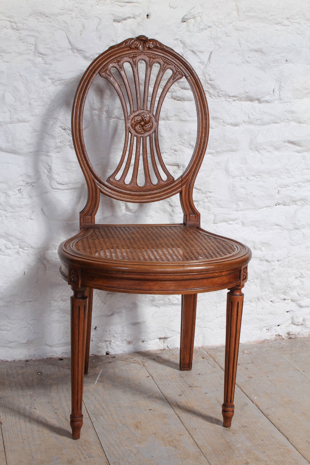 Set of six pretty French walnut caned chairs View III