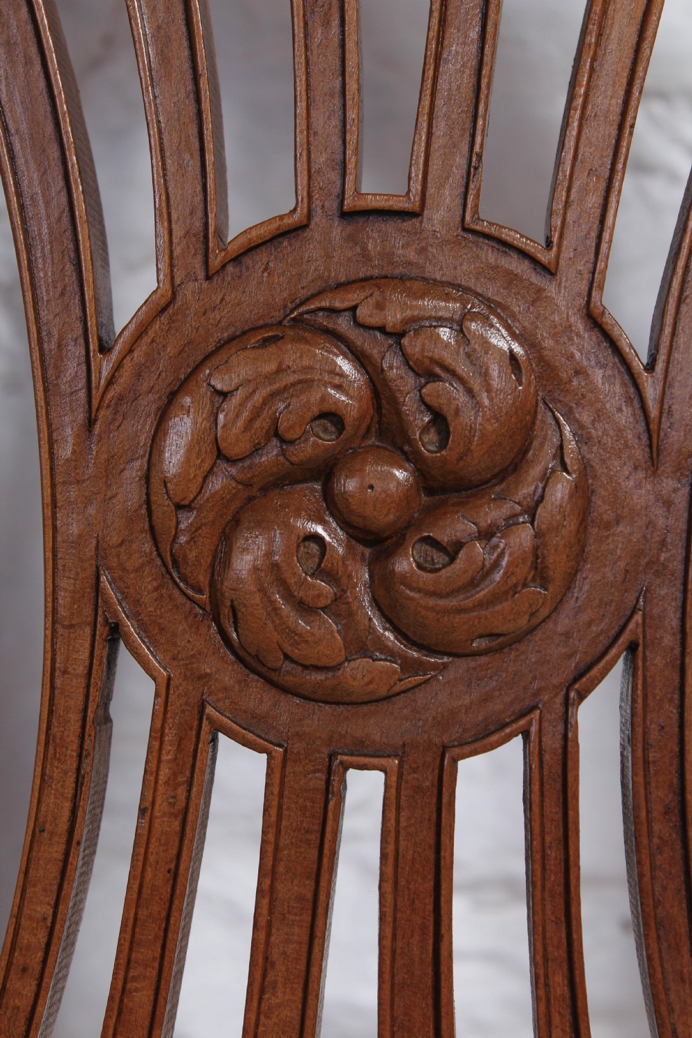Set of six pretty French walnut caned chairs View V