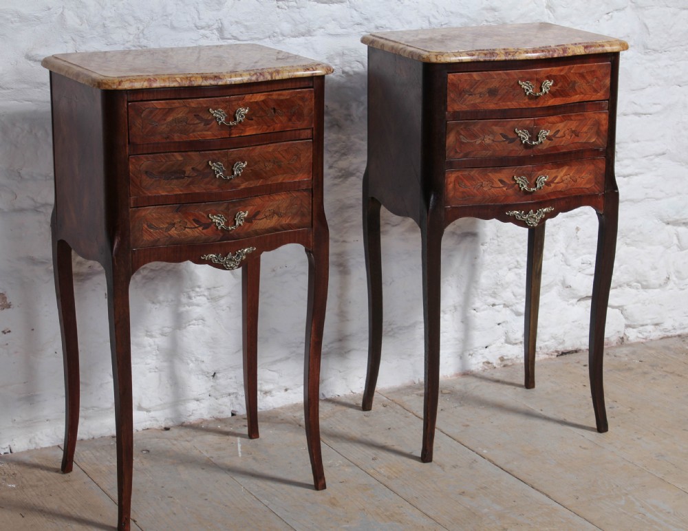 Pretty pair of three drawer bedside tables