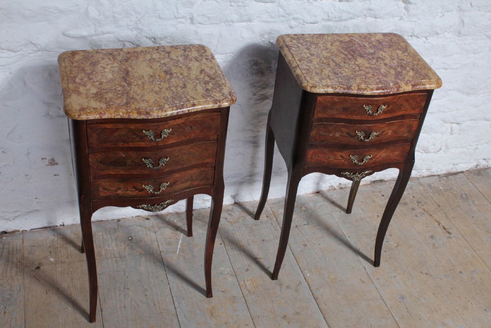 Pretty pair of three drawer bedside tables View II