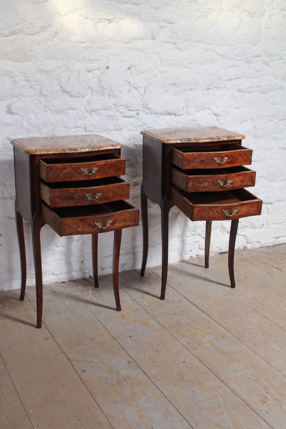 Pretty pair of three drawer bedside tables View IV